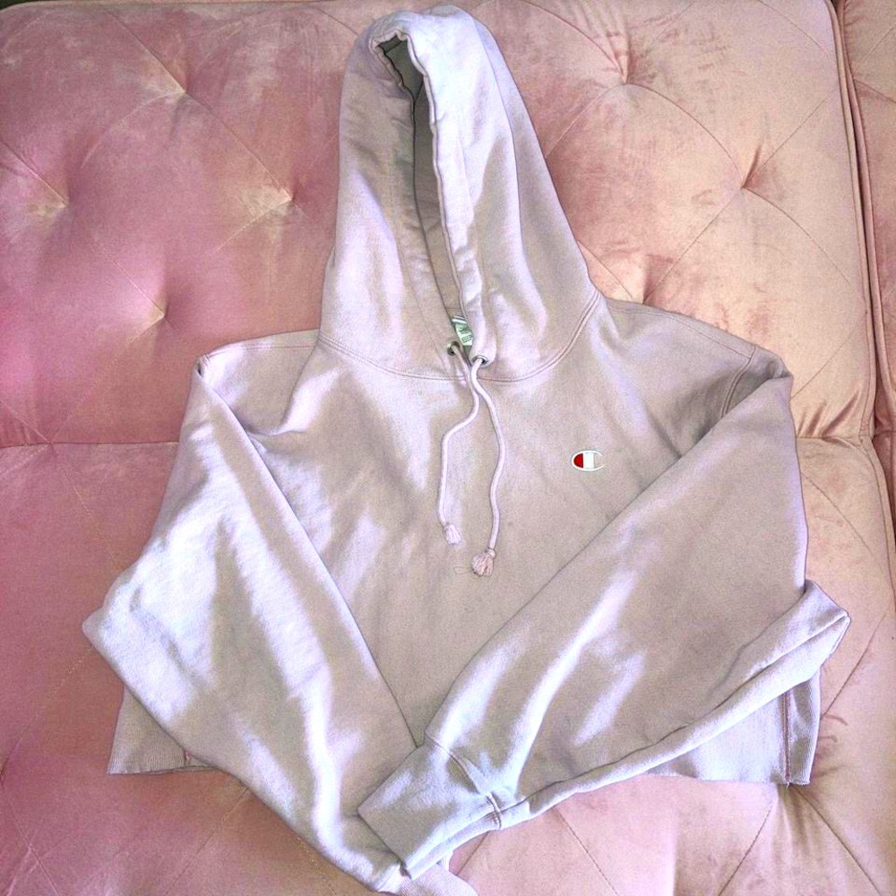 Pink cropped champion hoodie
